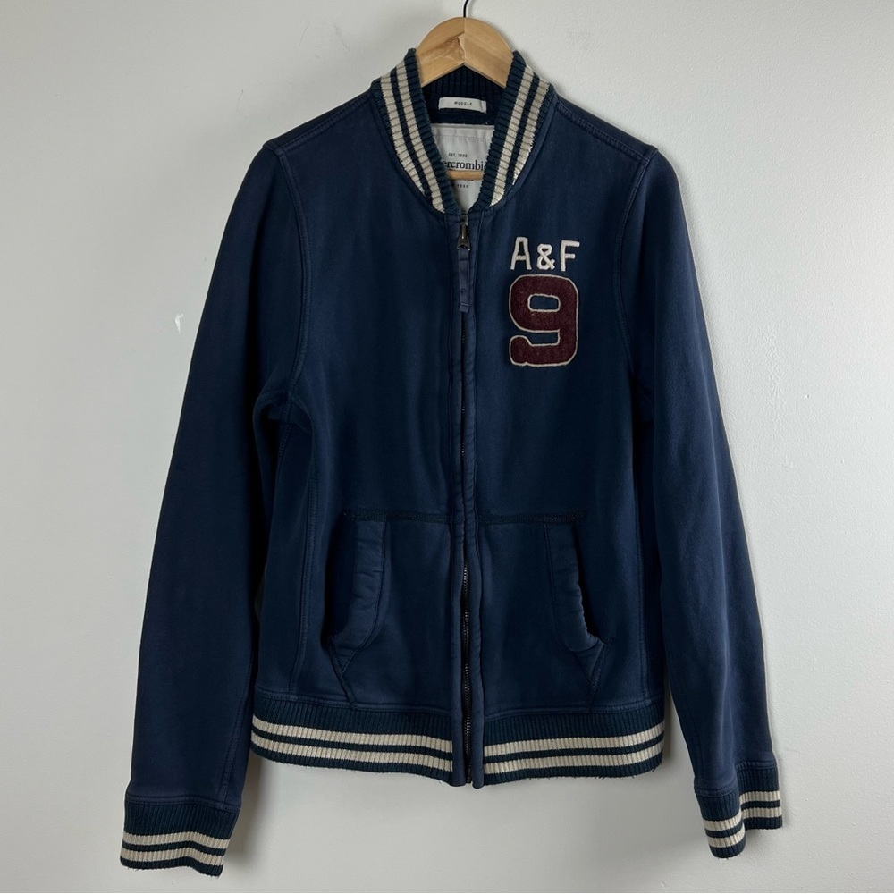 Abercrombie & Fitch | Vintage Men’s Navy Varsity Zip Sweatshirt Jacket | L